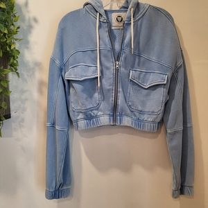 UO Yogi Fleece Cropped Zip-Up Hoodie Sweatshirt